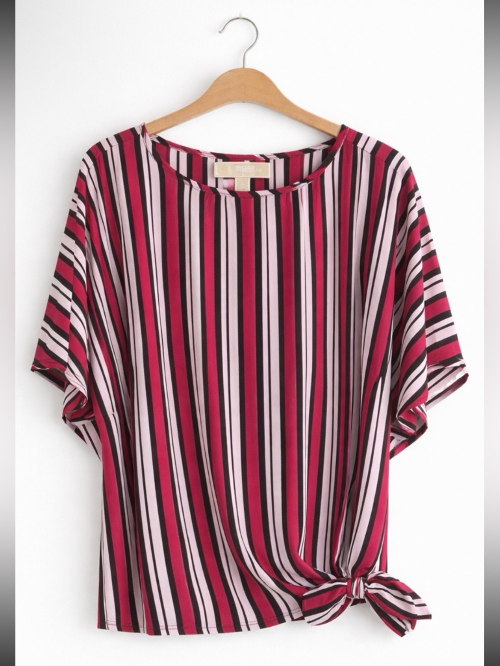 Michael Kors Striped Tie Side Blouse Size Medium Red Pink Black Top